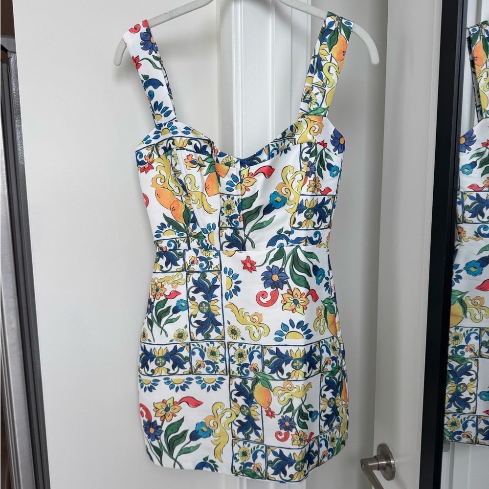 Showpo JANICE MINI DRESS - SQUARE NECKLINE DRESS IN POSITANO PRINT